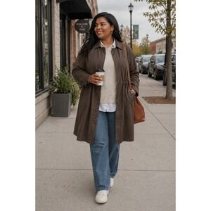 Lane Bryant Olive Twill Utility Duster Jacket 22/24 Minimalist Chic Streetwear